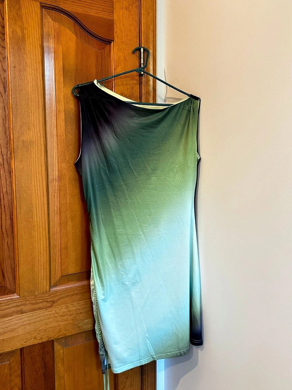 Scrunch Ombre Print Cowl Neck Mini Dress Green & Black